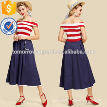 Contrast Binding Fold Over Striped Dress Manufacture Wholesale Fashion Women Apparel (TA3192D)